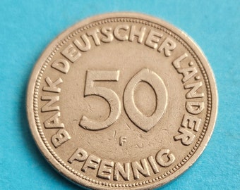 50 Pfennig Münze - Bank Deutscher Länder - 1949 - ( F ) - Stuttgart - selten.