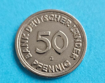 50 Pfennig Münze - Bank Deutscher Länder - 1949 - G - Karlsruhe - selten -