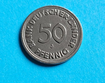 50 Pfennig Münze - Bank Deutscher Länder - 1949 - J - Hamburg - selten -