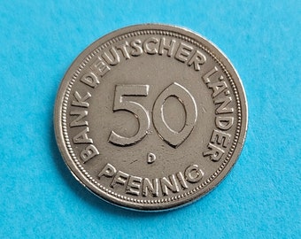 50 Pfennig Münze - 1949 - D - München - Bank Deutscher Länder - selten -