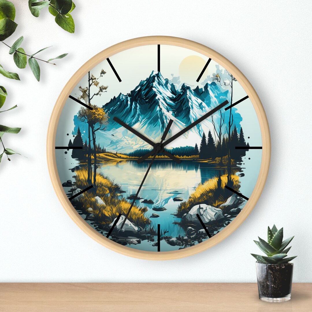 Mountain and Sun Wall Clock Landscape Wall Clock Nature Art Etsy