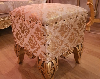 Ottoman Pouf, Ottoman Bench Settee, Victorian Ottoman Bench, Victorian Pouf, Lounge Pouf, Gold Leaf Bench, Small Settee,  Ottoman Chair