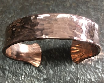 Handmade bracelet, pure copper, hammered medium width (15mm)