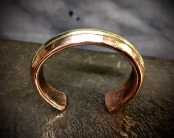 Pure copper bracelet, with round and dense set brass, "TRIBAL"