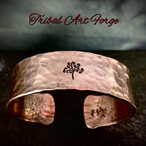 Pure copper handmade tree of life bracelet, hammered, cuff