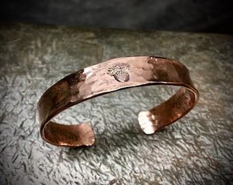 Handmade pure copper bracelet, Scottish thistle, hammered, fine