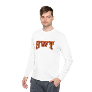 SWT, Southwest Texas State University, Old School. Tech Fabric. Unisex Lightweight Long Sleeve Tee