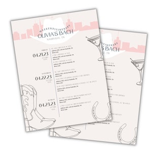 Nashville Bachelorette Reiseplan, digitaler Stundenplan, Sofort Download, Agenda, Bachelorette Wochenendreise, Nashville