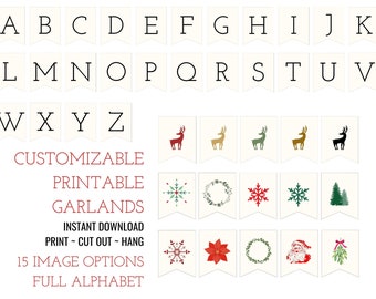 Custom Printable Christmas Garland, Christmas Garland, Holiday Garland, Bunting, Printable Garland, Instant Download, Printable