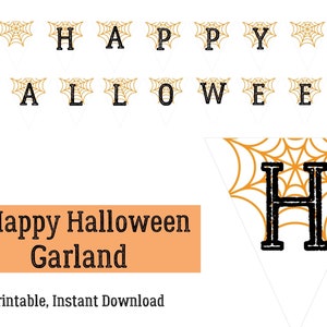 Happy Halloween Party Garland, Pendant Garland, Printable Party, Party Decorations,  Instant Download, Printable PDF