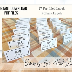 Smores Party Food Labels, S&#39;mores Food Labels, S&#39;more Bar Signs for Bonfire Party, Instant Download, Printable PDF