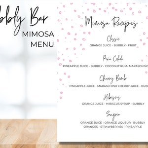Mimosa Menü druckbar, Bubbly Bar, Mimosa Bar, druckbare Party, Partydekorationen, Sofortiger Download, druckbare PDF