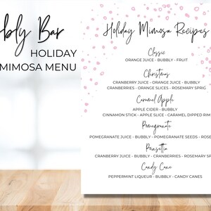 Mimosa Holiday Menü Printable, Bubbly Bar, Mimosa Bar, druckbare Party, Partydekorationen, Sofortiger Download, druckbare PDF