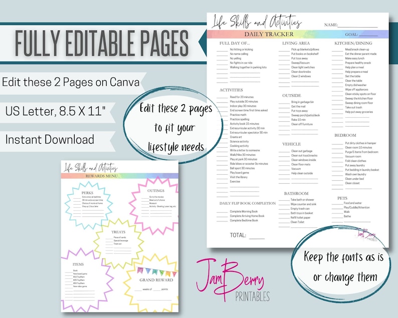 Kids Rewards Chart ADHD ASD ODD Printable Pdf Editable Fill in Kids