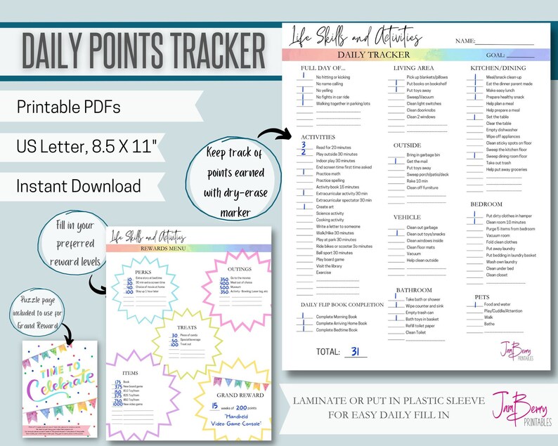 Kids Rewards Chart ADHD ASD ODD Printable Pdf Editable Fill in Kids