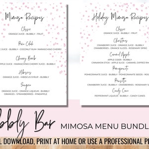 Mimosa Menu Bundle Printable, Bubbly Bar, Mimosa Bar, Printable Party, Party Decorations,  Instant Download, Printable PDF