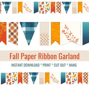 Fall Paper Ribbon Garland Bunting, Fall Bunting, Bunting, Printable Party, Party Decorations, Instant Download, Printable PDF