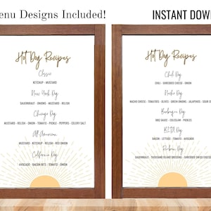 Hot Dog Bar Menu Sign, Fireside Party Sign, Buffet Menu, Hot Dog Sign for Bonfire Party, Instant Download, Printable PDF