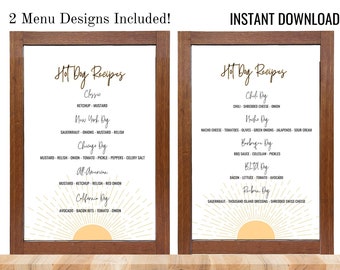 Hot Dog Bar Menu Sign, Fireside Party Sign, Buffet Menu, Hot Dog Sign for Bonfire Party, Instant Download, Printable PDF