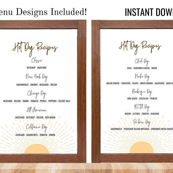 Hot Dog Bar Menu Sign, Fireside Party Sign, Buffet Menu, Hot Dog Sign for Bonfire Party, Instant Download, Printable PDF