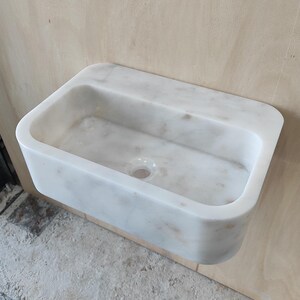 Golden Veined Carrara Marble Sink: Luxury Wall Mount Vanity Basin