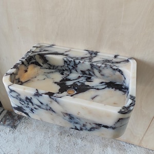 Calacatta Viola Marble Wall Mount Sink: Floating Vanity, Modern Bathroom
