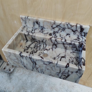 Calacatta Viola Marble Wall Mount Sink - Floating Bathroom Vanity