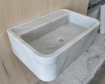 Carrara Marble Floating Sink: Wall Mount Vanity, Honed Finish