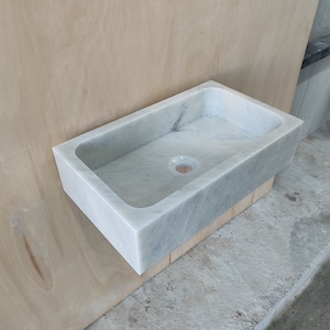 Carrara Marble Bathroom Sink: Handmade Farmhouse Vanity, 20x12x5