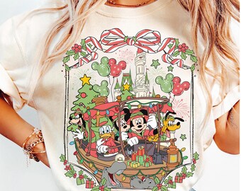 Disney Mickey en vrienden Jungle Cruise Ride kerstverlichting shirt, kerstcruise Disney kasteel shirt, Disneyland kersttrip shirt