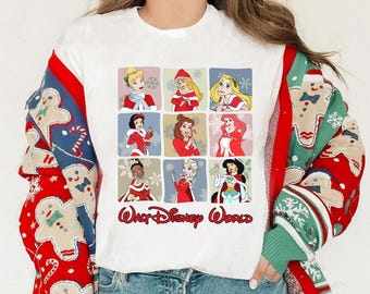 Disney Prinzessinnen Frohe Weihnachten Shirt, Prinzessin Santa Kostüm, Ariel Belle Alice Weihnachten T-Shirt, Disney Mickey's Merry Christmas Tee