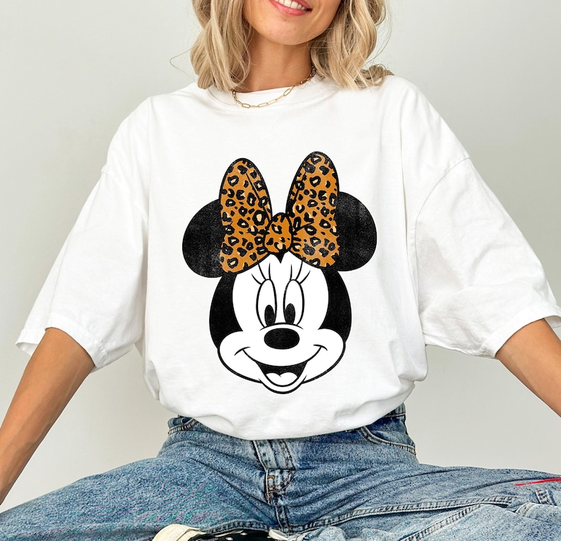 Disney Mickey And Friends Minnie Mouse Leopard Bow Portrait Shirt, Disneyland Trip Family Matching Outfits, Magic Kingdom Shirt image 3