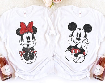 Disney Mickey and Minnie Mouse Classic Sitting T-Shirt, Disney Couples shirt, Mickey and Friends Shirt, Disneyland Party Matching Outfits