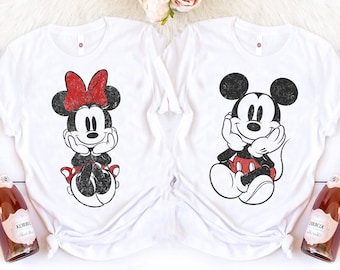 Disney Mickey and Minnie Mouse Classic Sitting T-Shirt, Disney Couples shirt, Mickey and Friends Shirt, Disneyland Party Matching Outfits