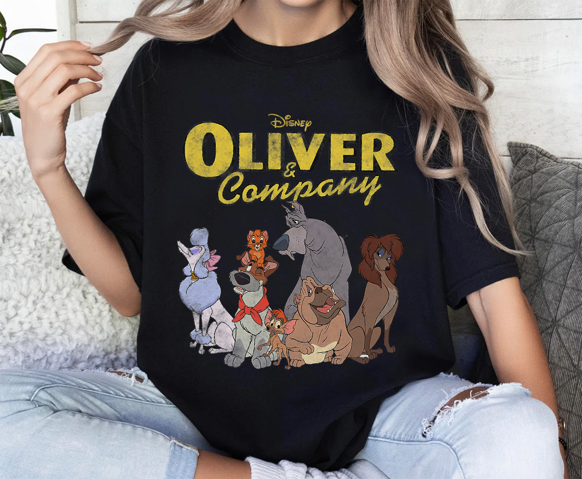 トップス 80s Oliver vintage sweat shirt Disney Vintage Disney Oliver and Company Group Retro 90s Shirt