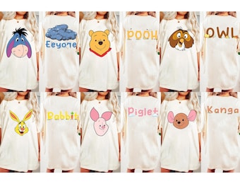 Dubbelzijdig Disney Winnie de Pooh Big Face-shirt, Winnie the Pooh Tigger Iejoor Knorretje Roo Kanga Owl-shirt, bijpassende Disneyland-shirt