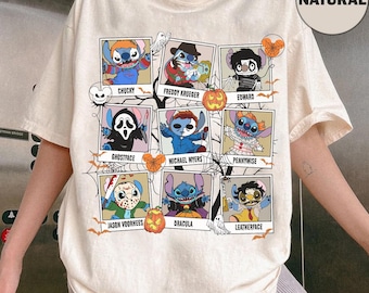 Camiseta de Halloween de Stitch con personajes de terror de Disney, camiseta de Halloween de Lilo y Stitch, camiseta de disfraz de Halloween de Stitch, Disney Halloween