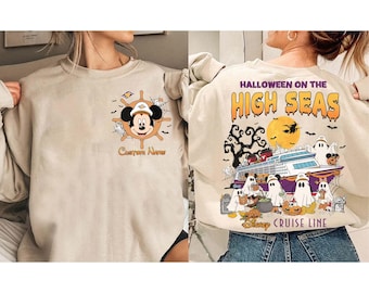 Personalized 2-sided Mickey & Friends Ghost Halloween On The High Seas Shirt, Mickey's Not So Scary Cruise Line Halloween Tee, Magic Kingdom