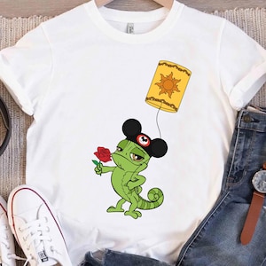 Disney Tangled Pascal With Disney Hat And Rose Shirt, Tangled Rapunzel & Pascal Shirt, Disneyland Trip Family Matching Outfits Shirt
