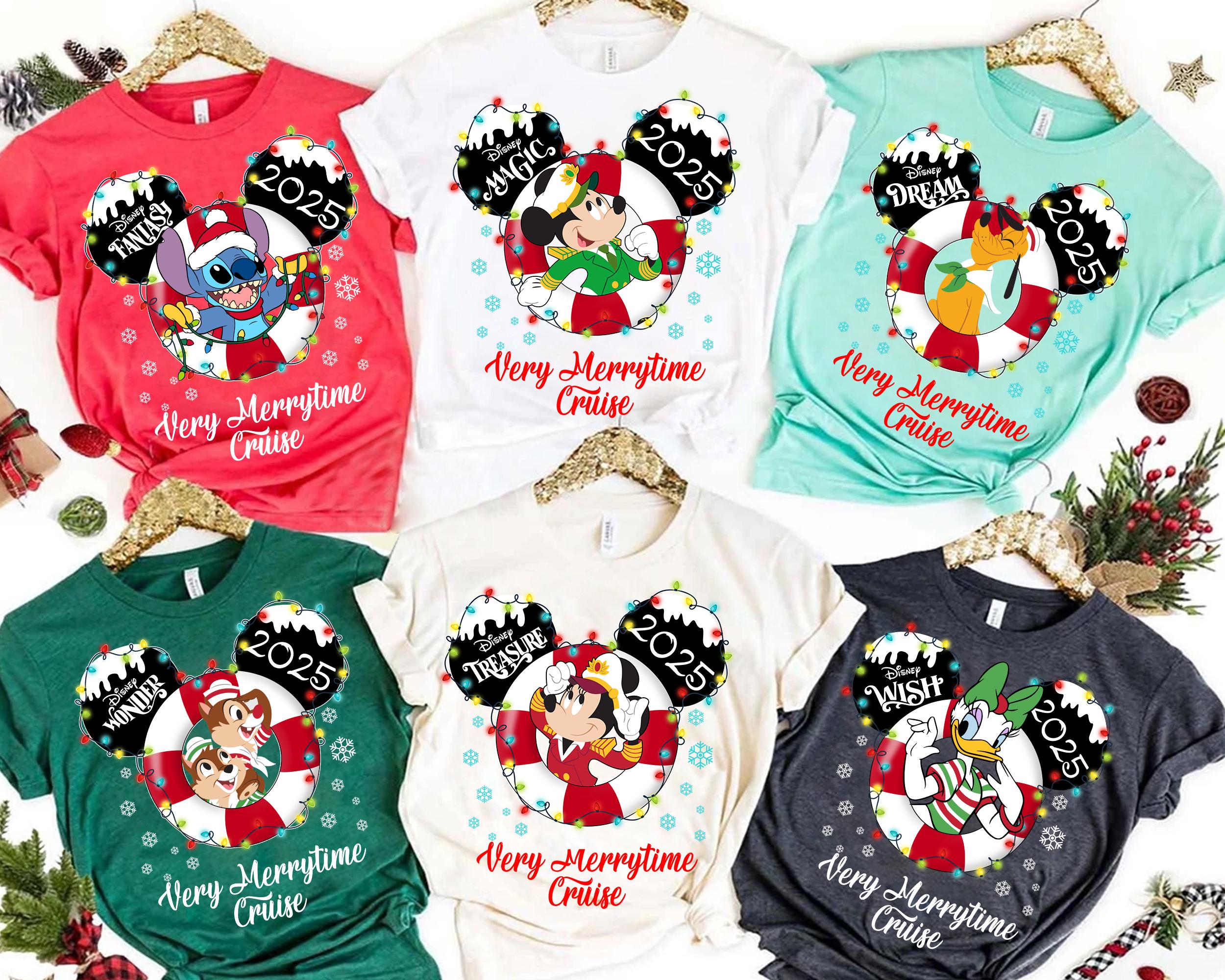 Disney Very Merrytime Cruise Christmas Lights Shirt, Merrytime Cruise Christmas Family Custom Shirt, Disney Cruise Mickey and Friends Xmas