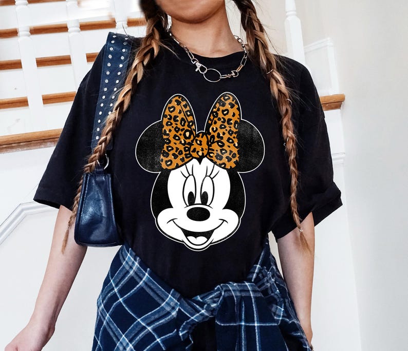 Disney Mickey And Friends Minnie Mouse Leopard Bow Portrait Shirt, Disneyland Trip Family Matching Outfits, Magic Kingdom Shirt image 2