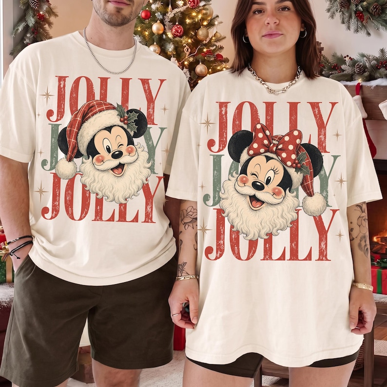 Retro Disney Mickey Minnie Classic Jolly Santa Christmas Comfort Color ...