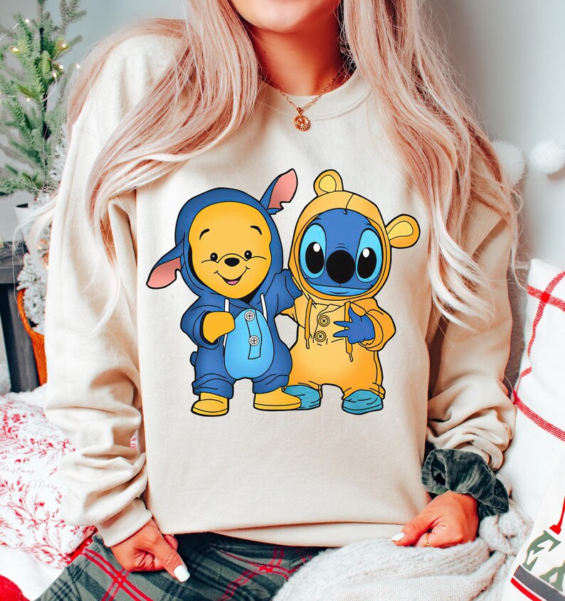 Disney Winnie The Pooh and Stitch Friends Costume T-shirt, Stitch Friends Cosplay Shirt, Lilo and Stitch, Disneyland Family Matching Shirt image 1