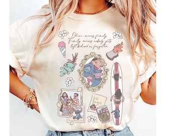 Camiseta Disney Lilo y Stitch Coquette Bow Acuarela, Camiseta Disney Stitch y Ángel, Camiseta Ohana significa Familia, Camiseta Familiar para Viaje a Disneyland