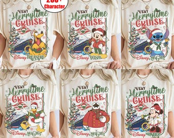 Custom Disney Cruise All Characters Very Merry-kerstshirt, Mickey & Friends Stitch Xmas, Disney Cruise Xmas, Disney Wish Dream Magic