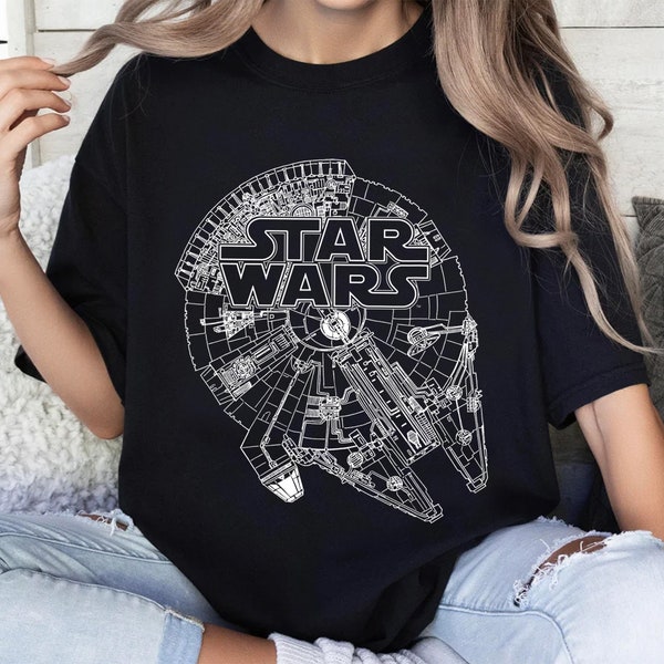 Star Wars Logo On Millenium Falcon Graphic T-Shirt, Marvel Logo Shirt, WDW Vacation Trip, Disneyland Family Trip Outfits, Marvel MCU Fan Gif