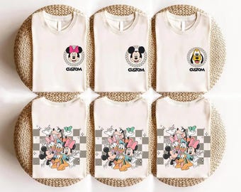 Personalized Disney Mickey And Friends Signatures Shirt, Disney Mickey and Co. Est 1928 Checkered Shirt, Disneyland Trip Family Matching Tee