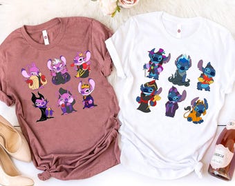 Maglietta Disney Stitch e Angel Cattivi, Maglietta di Halloween Lilo e Stitch Costume, Stitch Cattivi Costume, Maglietta con abiti coordinati Disneyland