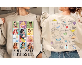 Koszulka z tekstem piosenki „In My Disney Princess Era”, koszulka z księżniczką Disney „Królewna Śnieżka” Ariel Bella Arora Tiana, koszulka rodzinna Disneyland