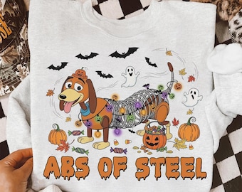 Disney Pixar Toy Story Slinky Dog Ghost Dog ABS Of Steel Halloween Shirt, Toy Story Witch Slinky Shirt, Disneyland Spooky Season Trip Shirt